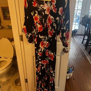 Vici Elegant Black Dress with Red and White Floral Pattern